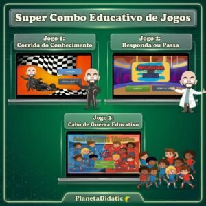 Combo 3 Jogos Educativos: Cabo de Guerra, Responda ou Passa e Corrida do Conhecimento
